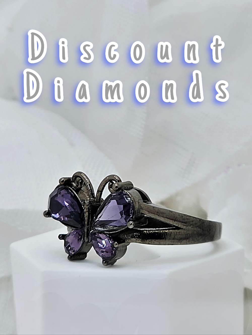 Gothic and Vintage style Black Gold Rainbow Zircon Butterfly Ring - Picture 7 of 7